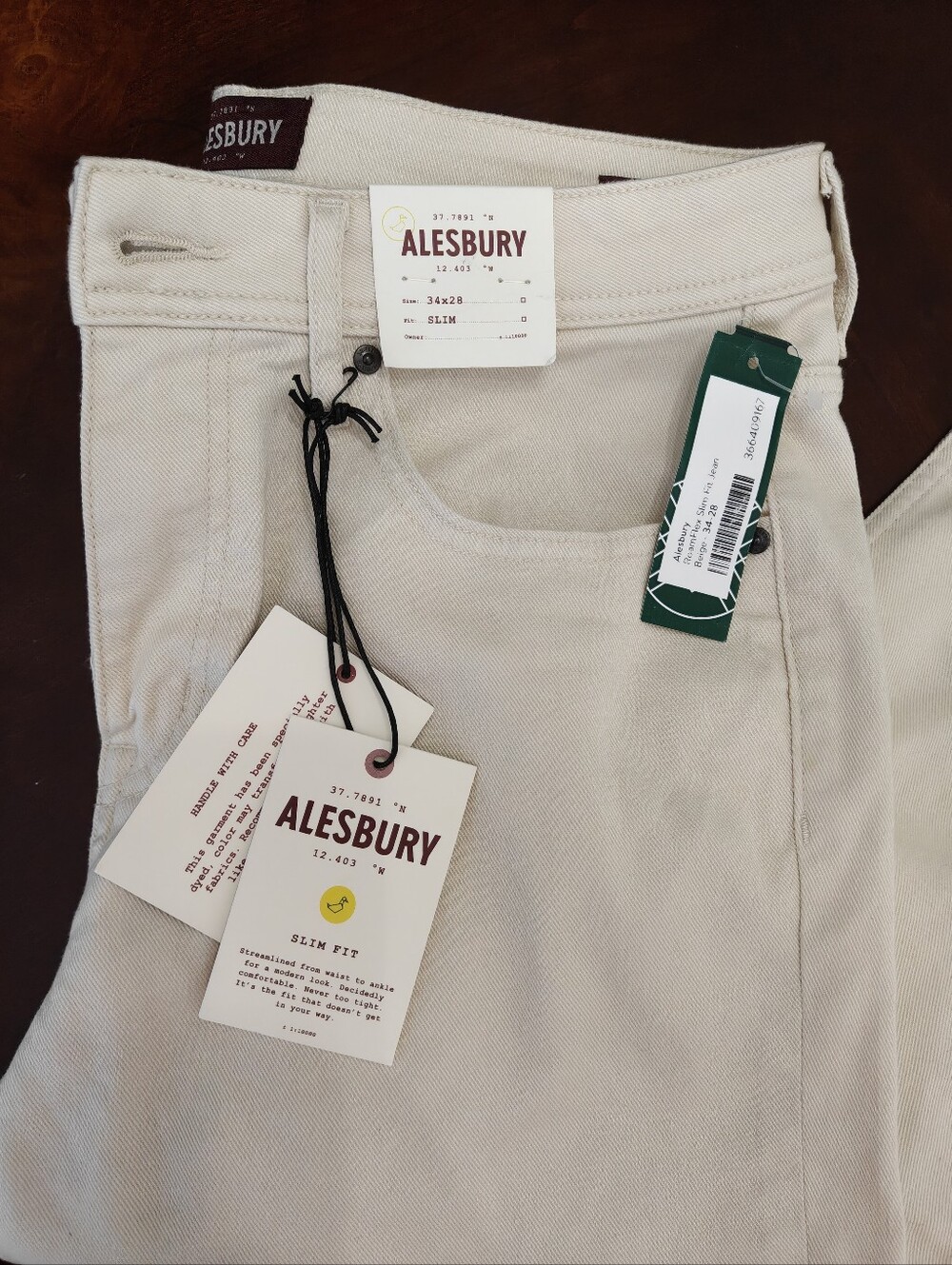 Alesbury Slim Fit Men's Pants Jeans in Light Beige 34x28 NWT